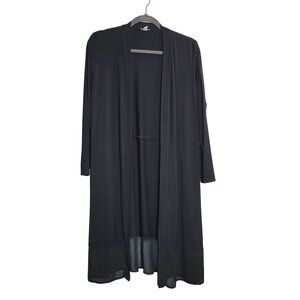 Logo Lori Goldstein Long Black Open Front Cardigan Chiffon Hem & Long Sleeves SP